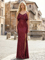 Spaghetti Straps Sequin Formal Dresses with Slit