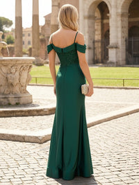 Off the Shoulder Sequin Satin Mermaid Prom Dresses with Slit