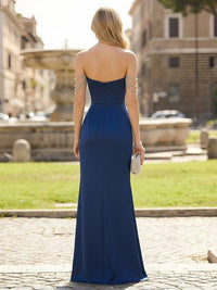 Off the Shoulder Satin Mermaid Pleated Formal Dresses