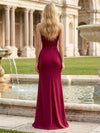 Strapless Satin Pleated Mermaid Formal Dresses with Slit