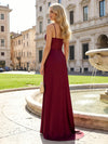 Spaghetti Straps Satin Pleated Mermaid Formal Dresses with Slit