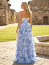 Strapless Sweetheart A Line Floral Chiffon Prom Dresses with Slit