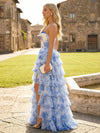 Strapless Sweetheart A Line Floral Chiffon Prom Dresses with Slit