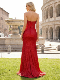 Strapless Sequin Mermaid Prom Dresses with Slit