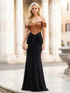 Long Elegant Off the Shoulder Satin Sequin Mermaid Formal Dresses