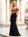 Long Elegant Off the Shoulder Satin Sequin Mermaid Formal Dresses