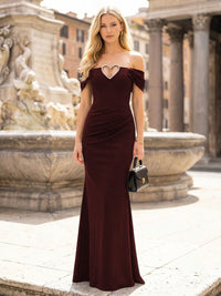 Off the Shoulder Satin Mermaid Evening Dresses Sweetheart Hollow Out Formal Dresses