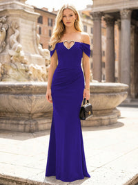 Off the Shoulder Satin Mermaid Evening Dresses Sweetheart Hollow Out Formal Dresses