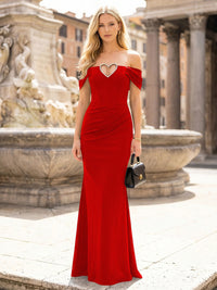 Off the Shoulder Satin Mermaid Evening Dresses Sweetheart Hollow Out Formal Dresses