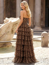 Strapless Sweetheart A Line Leopard Print Prom Dresses with Slit