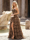 Strapless Sweetheart A Line Leopard Print Prom Dresses with Slit