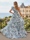One Shoulder A Line Floral Chiffon Prom Dresses
