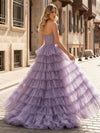 Strapless Sequin Tulle Prom Dresses with Slit