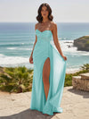Strapless Mesh Long Formal Dresses with Slit