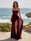 Strapless Mesh Long Formal Dresses with Slit