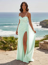 Strapless Mesh Long Formal Dresses with Slit