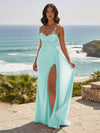 Strapless Mesh Long Formal Dresses with Slit