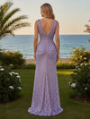 Sequin V Neck Bodycon Evening Dresses with Slit