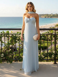 Strapless Chiffon Pleated Formal Dresses with Scarf