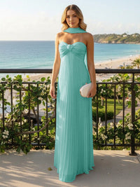 Strapless Chiffon Pleated Formal Dresses with Scarf