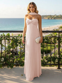 Strapless Chiffon Pleated Formal Dresses with Scarf