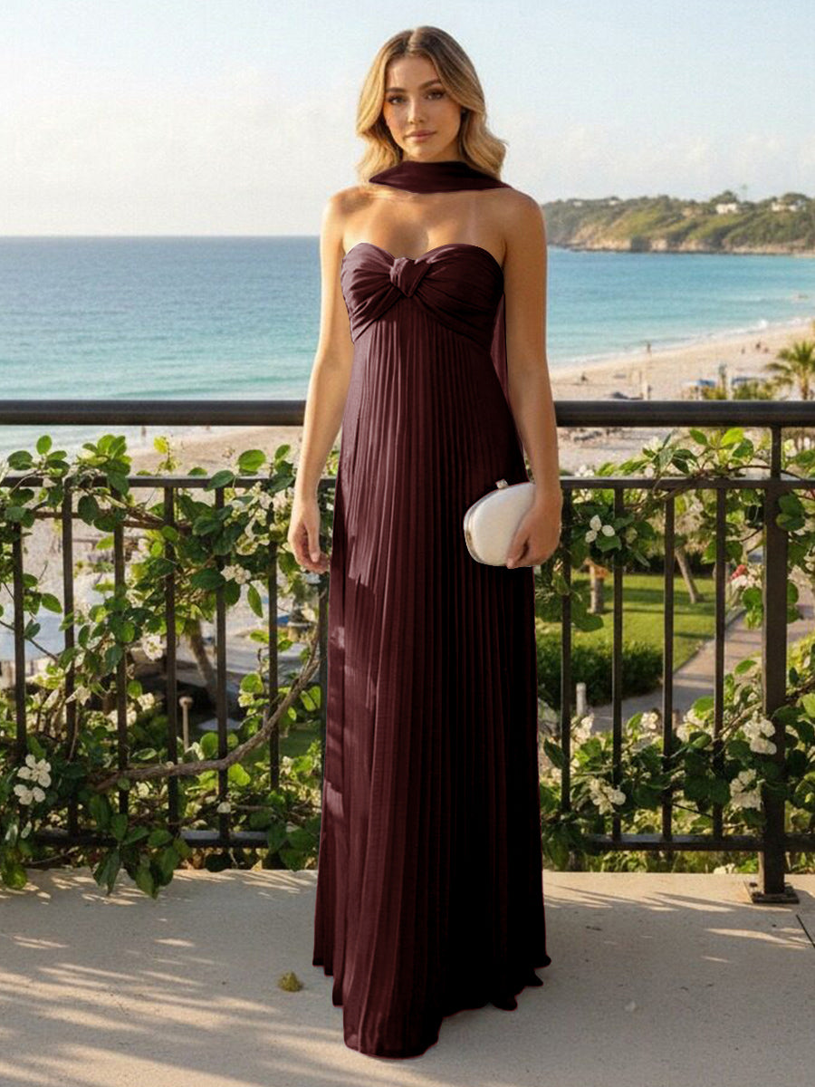 Strapless Chiffon Pleated Formal Dresses with Scarf