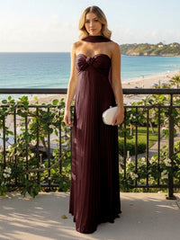 Strapless Chiffon Pleated Formal Dresses with Scarf