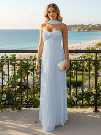 Strapless Chiffon Pleated Formal Dresses with Scarf