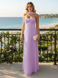 Strapless Chiffon Pleated Formal Dresses with Scarf