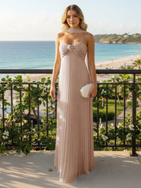 Strapless Chiffon Pleated Formal Dresses with Scarf