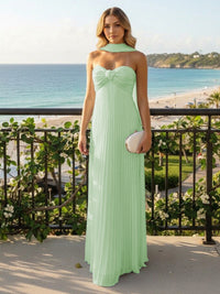 Strapless Chiffon Pleated Formal Dresses with Scarf