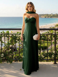 Strapless Chiffon Pleated Formal Dresses with Scarf