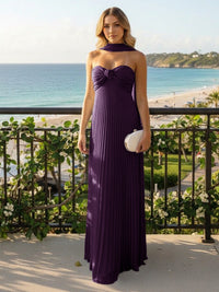 Strapless Chiffon Pleated Formal Dresses with Scarf