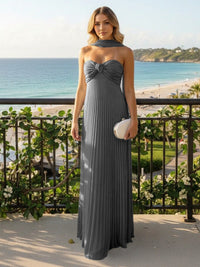 Strapless Chiffon Pleated Formal Dresses with Scarf