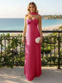 Strapless Chiffon Pleated Formal Dresses with Scarf