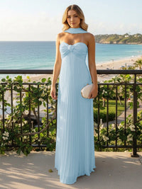 Strapless Chiffon Pleated Formal Dresses with Scarf