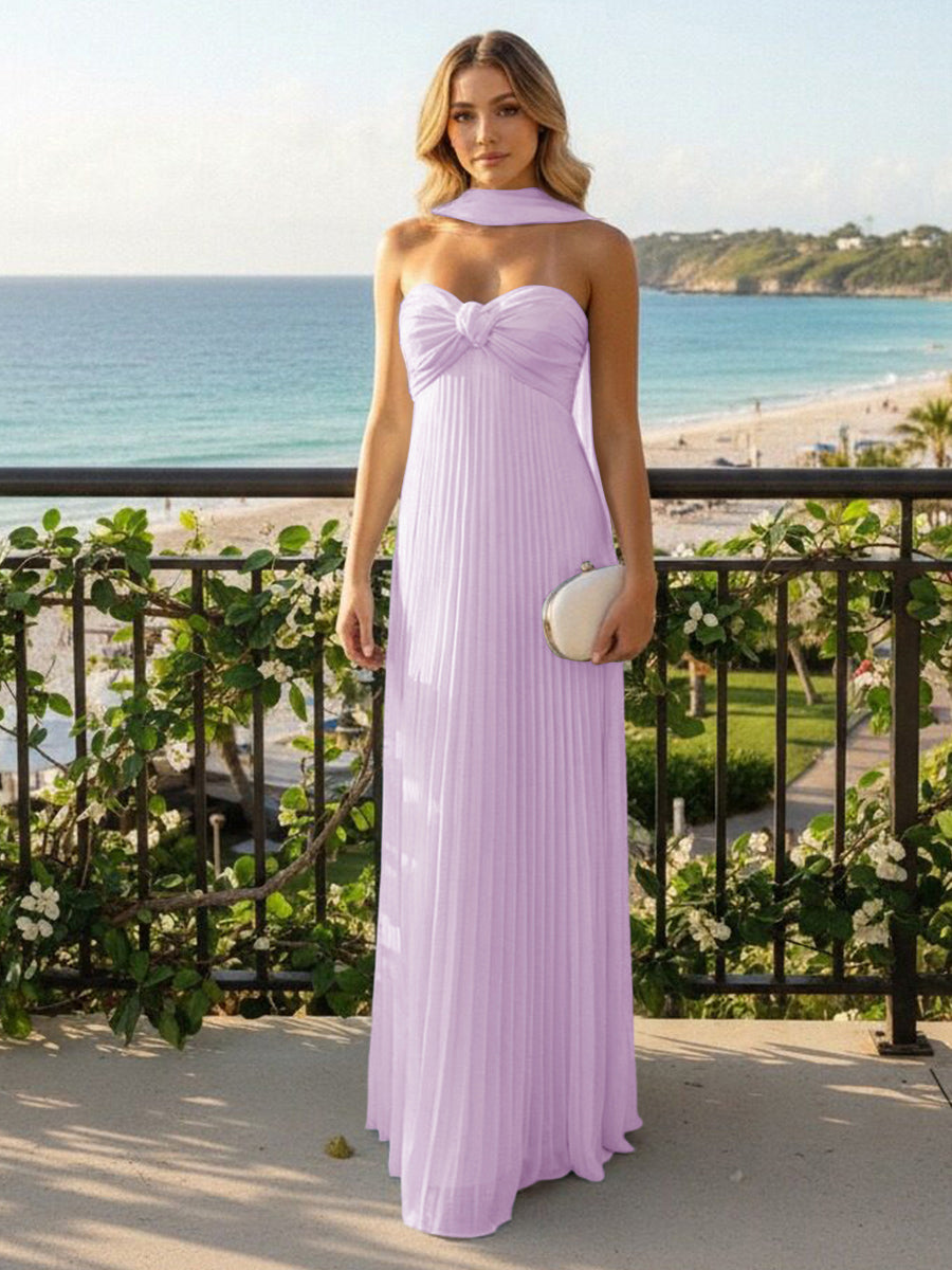 Strapless Chiffon Pleated Formal Dresses with Scarf