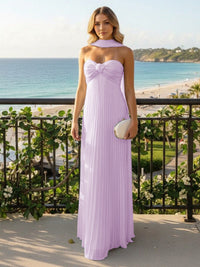 Strapless Chiffon Pleated Formal Dresses with Scarf