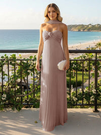 Strapless Chiffon Pleated Formal Dresses with Scarf
