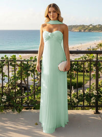 Strapless Chiffon Pleated Formal Dresses with Scarf