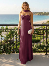 Strapless Chiffon Pleated Formal Dresses with Scarf