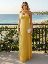 Strapless Chiffon Pleated Formal Dresses with Scarf