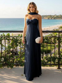 Strapless Chiffon Pleated Formal Dresses with Scarf