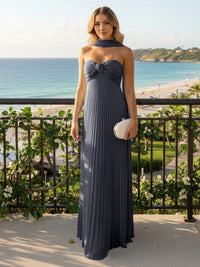 Strapless Chiffon Pleated Formal Dresses with Scarf