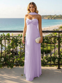 Strapless Chiffon Pleated Formal Dresses with Scarf