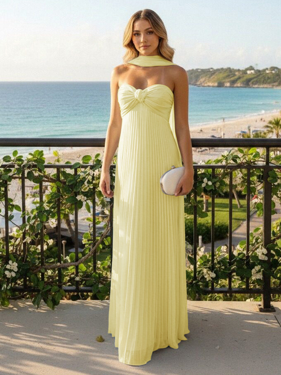 Strapless Chiffon Pleated Formal Dresses with Scarf