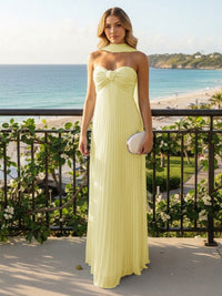 Strapless Chiffon Pleated Formal Dresses with Scarf