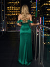 Satin Mermaid Off the Shoulder Ruched Formal Dresses with Split Side