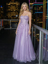A Line Tulle Sweetheart Lace Appliqued Evening Dresses