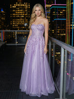 A Line Tulle Sweetheart Lace Appliqued Evening Dresses